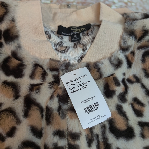 Furry Beige Leopard Print Bomber Jacket 1X NWT - Picture 7 of 9
